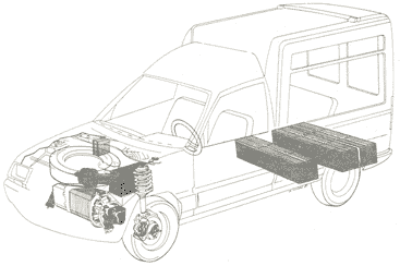 Renault Express Electrique se li od sriovch voz se spalovacmi motory jen hnac jednotkou a jejmi zdroji proudu, jimi se o nco zmenil lon prostor a zvila hmotnost.